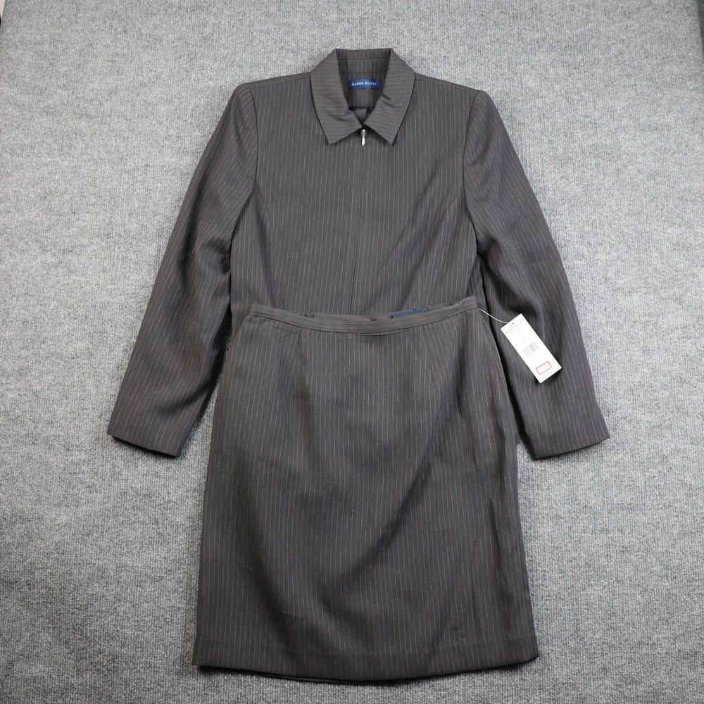 Karen Scott Skirt Suit Womens 8 Gray Pinstripe Crepe 2 Piece‎ Set Jacket Lined